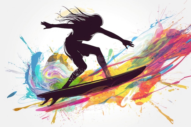 Foto cartel de surf épico de estilo libre en una ilustración minimalista abstracta multicolor