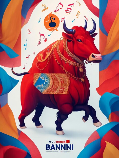 Un cartel de un toro con el logotipo de Bandhan Bank en