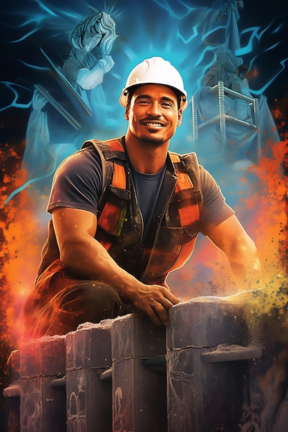 un cartel para un trabajador de la construcción.