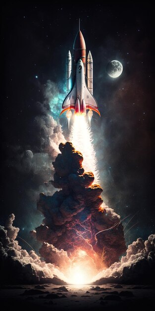 Foto un cartel para un transbordador espacial que dice cohete