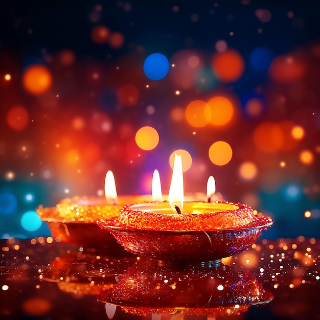 Cartel de vacaciones de diwali con velas diya brillantes realistas festival tradicional