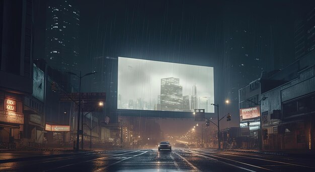 un cartel vacío y una carretera en la noche en el estilo de impacto de lienzo a gran escala