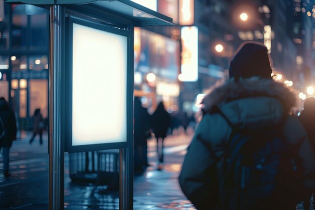 Un cartel vacío en una parada de autobús en la ciudad de Nueva York para crear una maqueta de marketing callejero