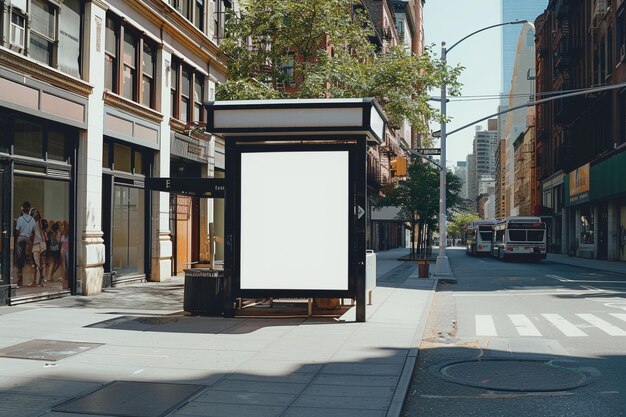 Un cartel vacío en una parada de autobús en la ciudad de Nueva York para crear una maqueta de marketing callejero