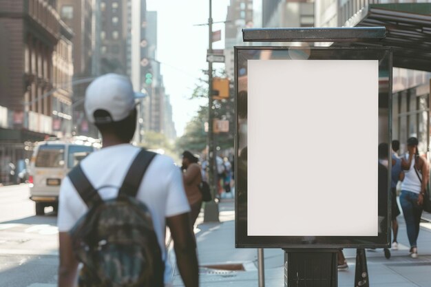 Cartel vacío en una parada de autobús en la ciudad de Nueva York para crear una maqueta de marketing eficaz