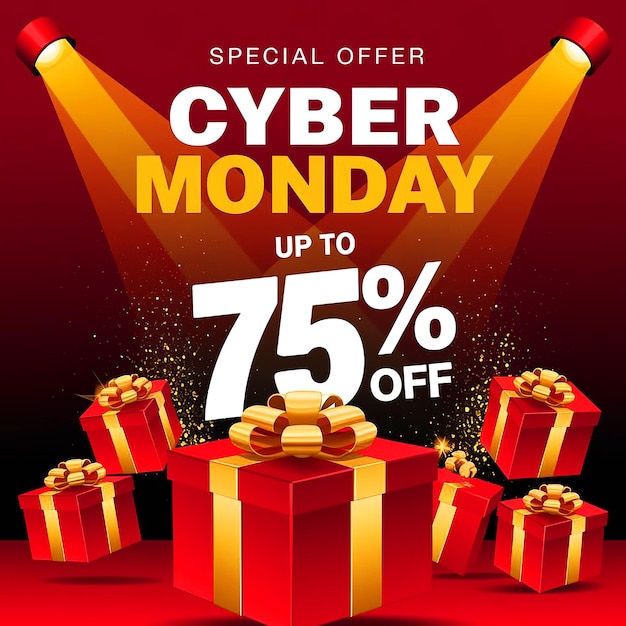 un cartel para la venta de Cyber Monday con un cartel que dice Cyber Monday