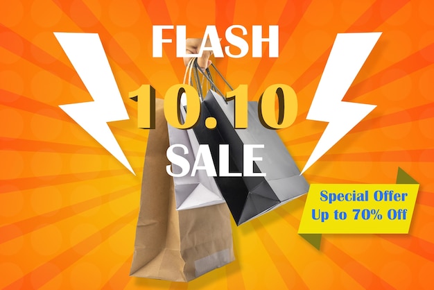 Foto cartel de venta flash del 10 de octubre o 10.10 para la idea de promoción de compras.