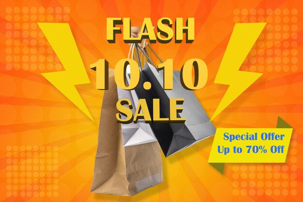 Foto cartel de venta flash del 10 de octubre o 10.10 para la idea de promoción de compras.