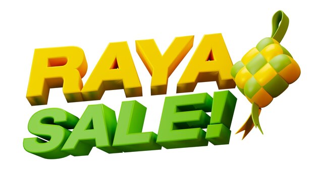 Foto cartel de venta de raya con icono de ketupat para eid mubarak ramadan kareem raya festival islámico 3d illustratio