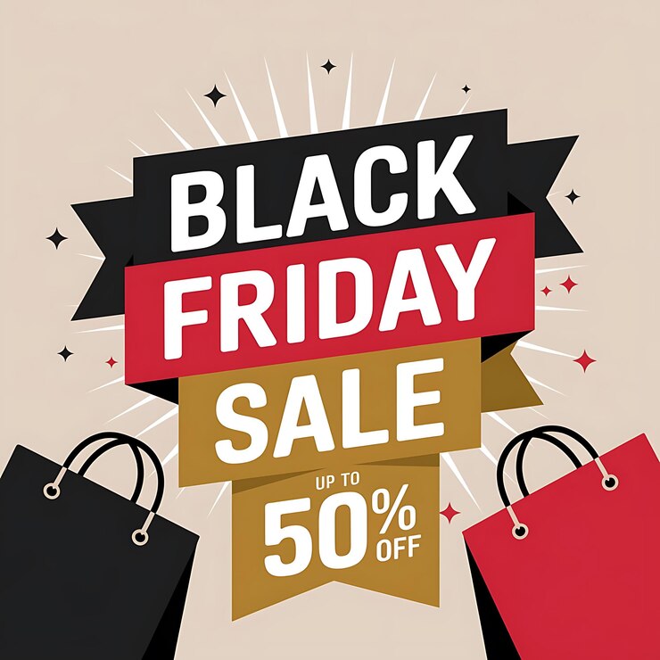 un cartel para la venta del viernes negro con bolsas para la venta el viernes negro