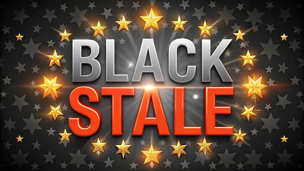 un cartel para la venta del viernes negro con estrellas y una luz brillante detrás de él