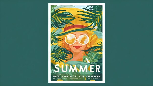 Foto un cartel para el verano con una mujer usando gafas de sol