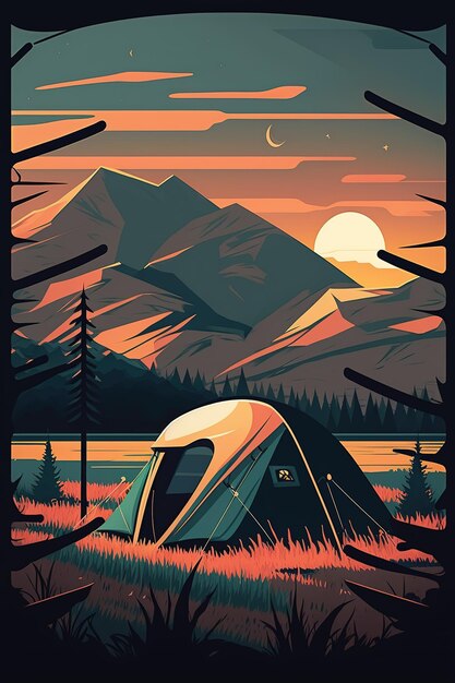 Foto un cartel para un viaje de campamento llamado camping.