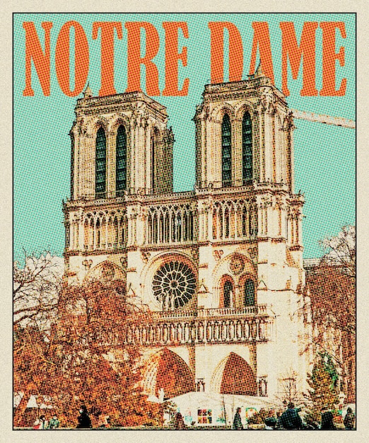 El cartel de viaje de Notre Dame Retro