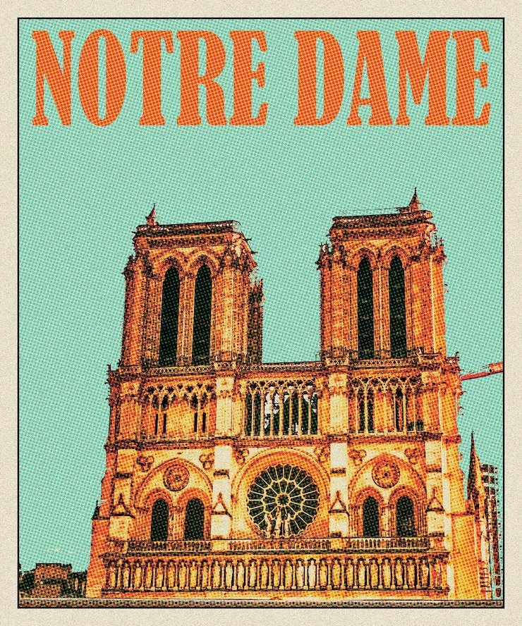 Foto el cartel de viaje de notre dame retro