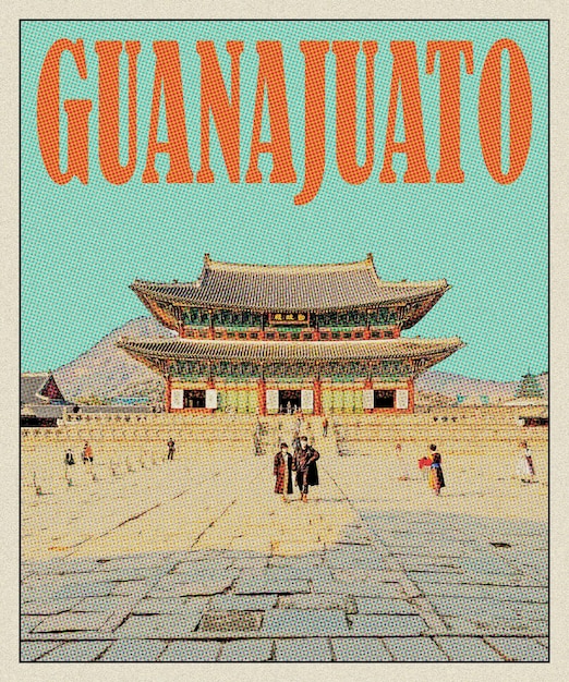 Foto el cartel de viaje retro de gyeongbokgung