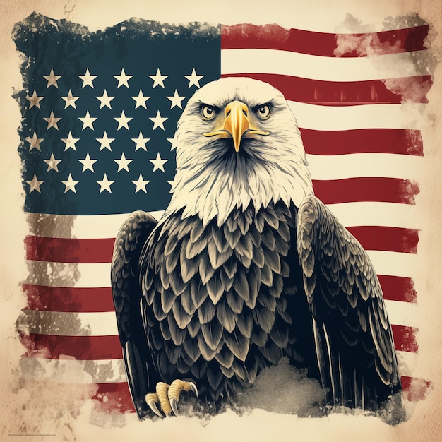 Cartel vintage estadounidense Bandera del día de la independencia de los Estados Unidos Elecciones presidenciales democracia generada por IA