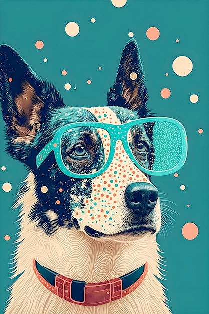 Foto cartel vintage perro con gafas ilustración