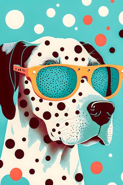 Cartel vintage Perro con gafas ilustración