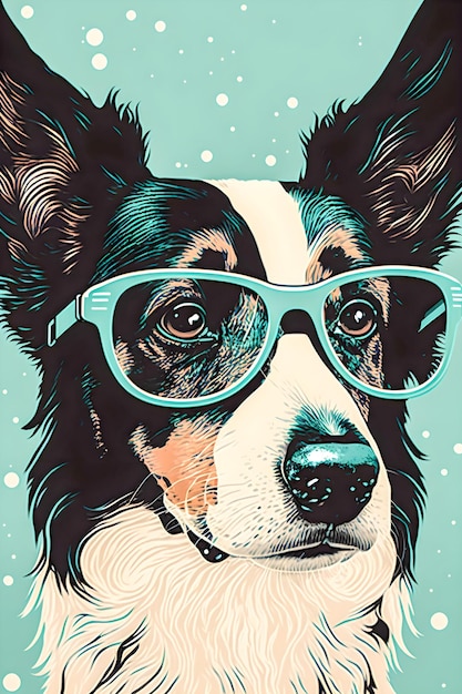 Cartel vintage Perro con gafas ilustración