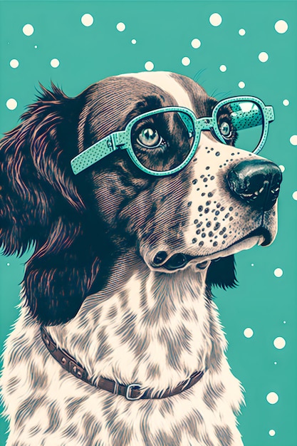 Cartel vintage Perro con gafas ilustración