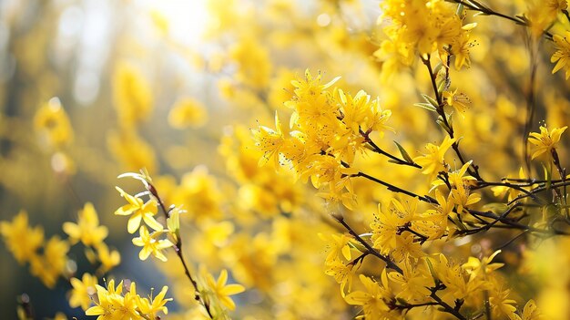 Foto un cartel web que muestra ramas de forsythia amarillas vibrantes en primavera