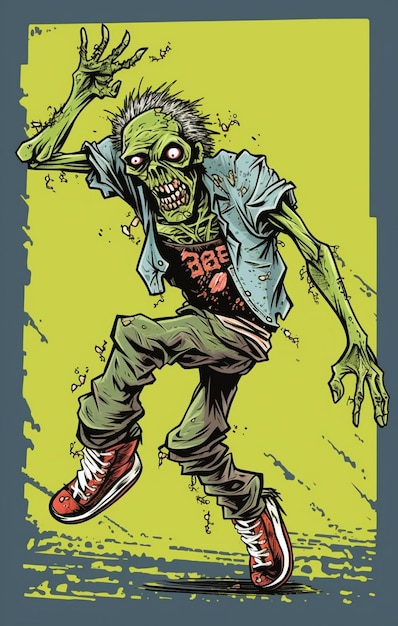 Foto un cartel para un zombi con una camisa que dice que está en él