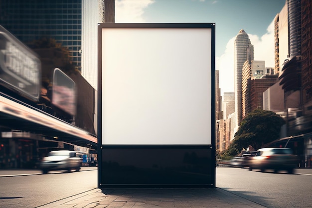 Foto cartelera en blanco en la acera de la maqueta de la ciudad para su publicidad generativa ai