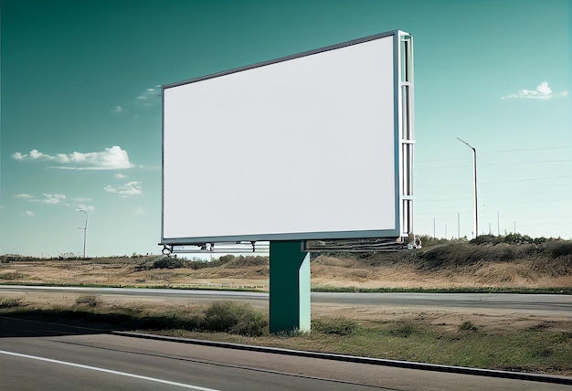 Cartelera en blanco en la carretera con una ciudad