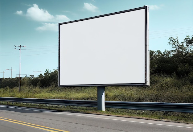 Cartelera en blanco en la carretera con una ciudad