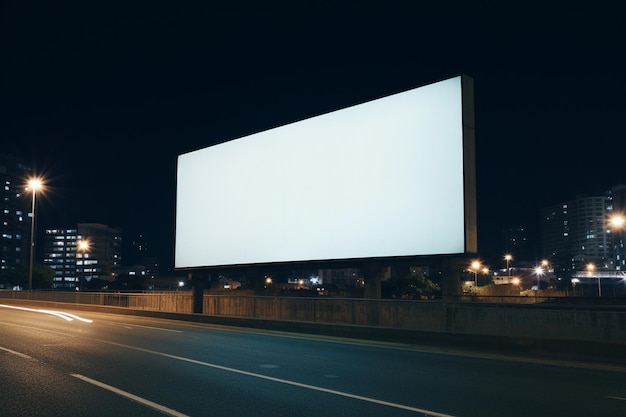 Cartelera en blanco en el tráfico nocturno