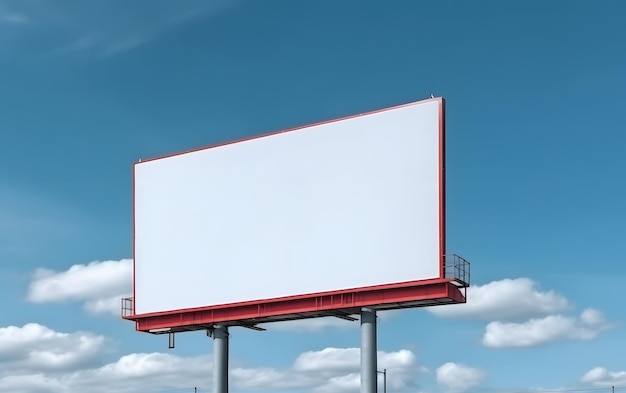 Una cartelera con un cielo azul y nubes.