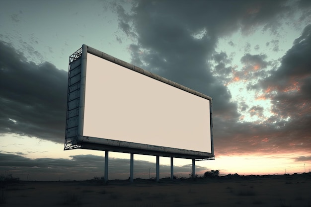 Cartelera de poste al aire libre con pantalla blanca simulada sobre fondo de cielo increíble IA generativa