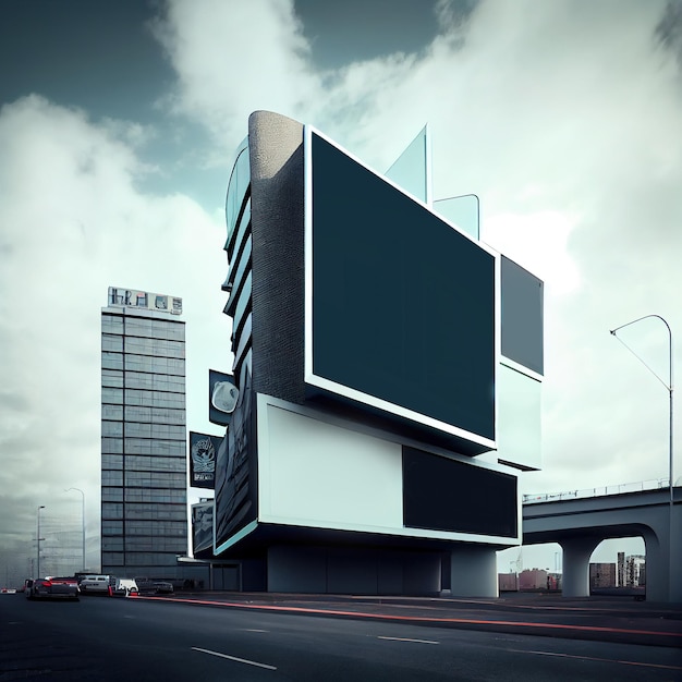 Cartelera publicitaria en blanco en un edificio moderno en la ciudad Ai generativo
