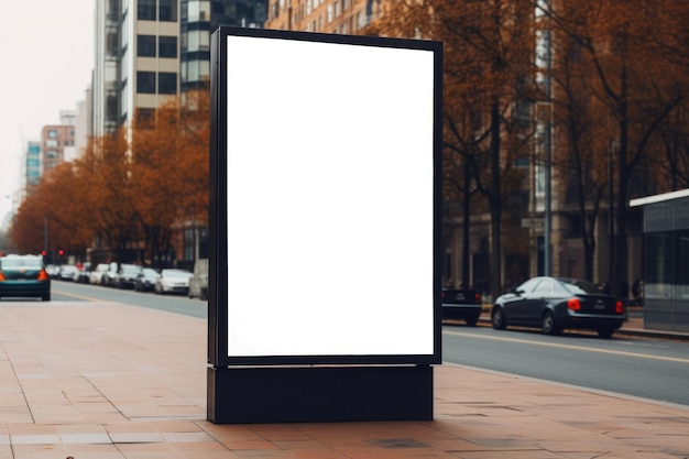 Foto cartelera vertical de pie en la calle de la ciudad diseño de una cartelera blanca