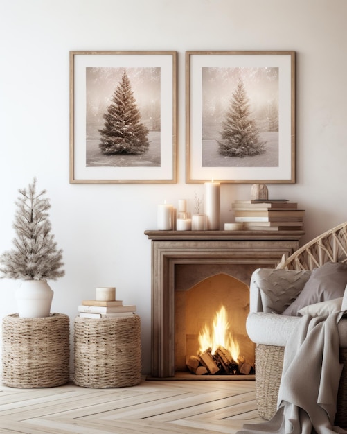Carteles en marco navideño escandinavo decorado festivo estilo acogedor interior de una casa