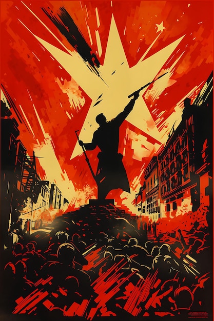 Los carteles de propaganda de la revolución presentan diseños vectoriales en colores planos, impactantes y atrevidos, publicación social creativa