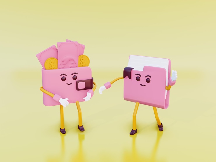 Foto cartera y carpeta de personajes lindos de ilustración 3d