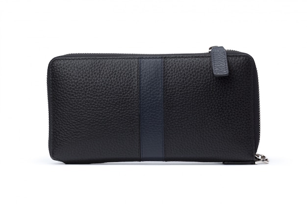 Cartera de cuero negro para hombres aislada