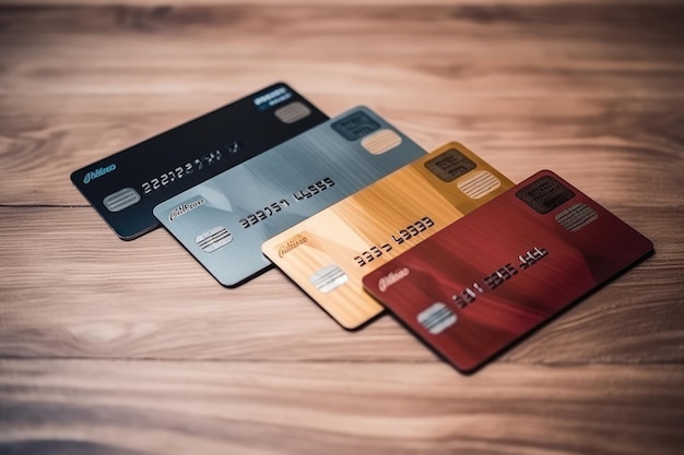 cartões de crédito na mesa de madeira AI