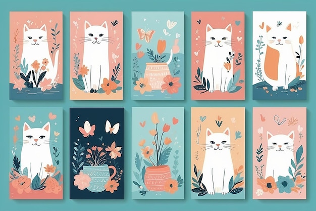 Cartões de primavera bonitos com doodles coloridos