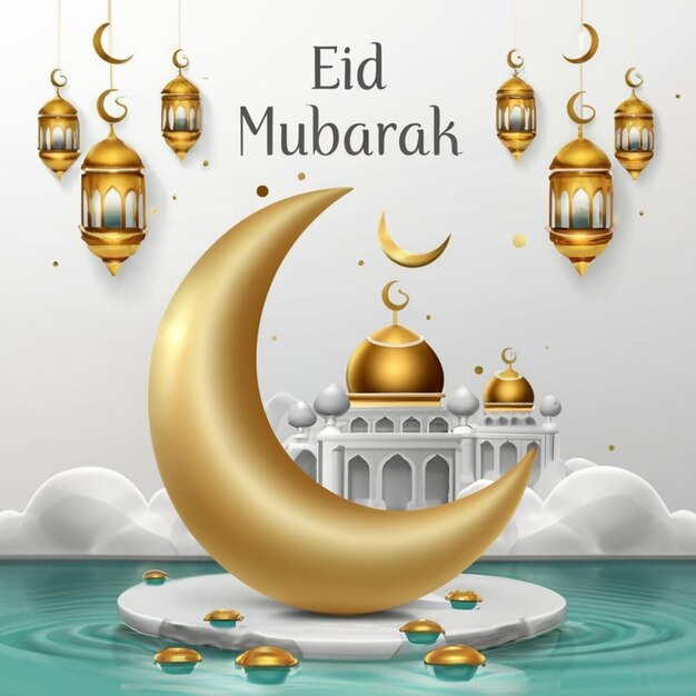 Cartón de felicitación islámico de Eid mubarak y diseño de fondo