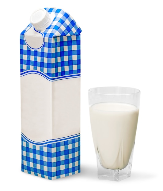 Cartón de leche y vaso de leche