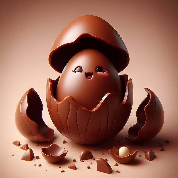 Cartoon 3D abriu ovo de Páscoa de chocolate