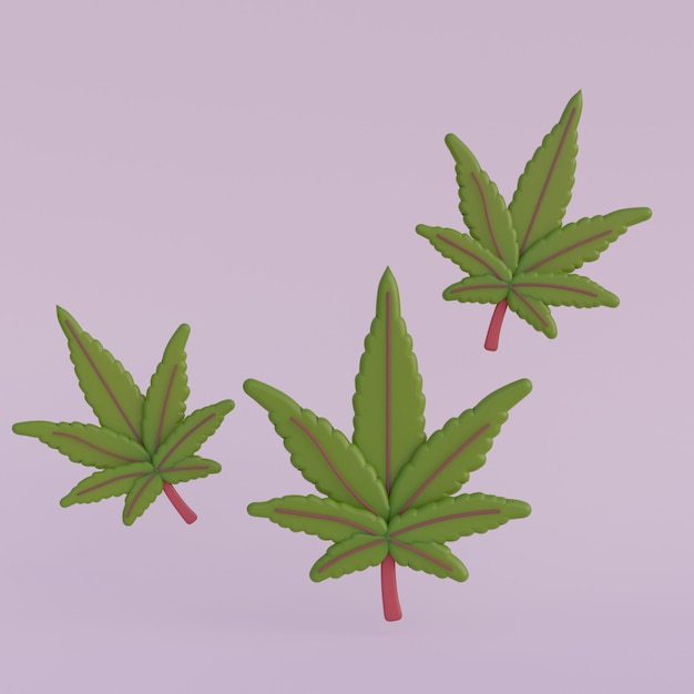 Foto cartoon 3d-blätter von cannabis rendern illustration