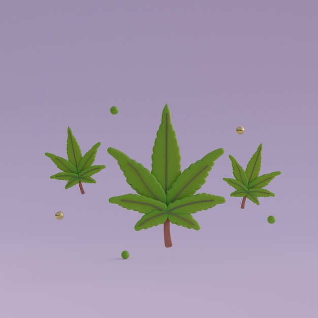 Cartoon 3D-Blatt von Cannabis rendern Illustration