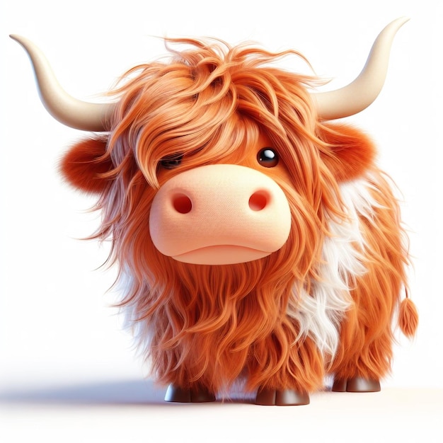 Cartoon 3D de vaca escocesa engraçada Cartão de convite das Terras Altas da Escócia gerado pela IA