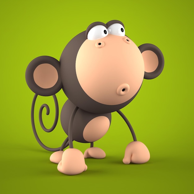 Cartoon-Affe isoliert auf grünem Hintergrund 3D-Rendering 2