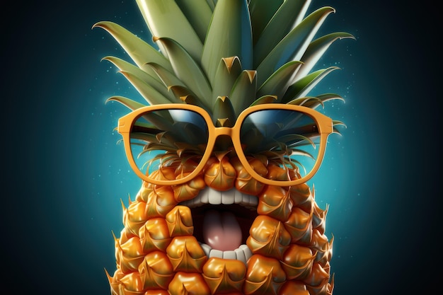 Cartoon-Ananas lächelnd mit Sonnenbrille