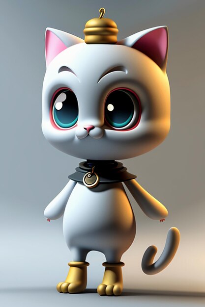 Foto cartoon-anime-stil kawaii niedliche katze charaktermodell 3d-rendering produktdesign spielzeug ornament